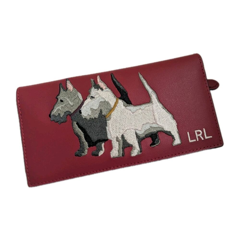 Ralph Lauren LRL Red Leather Wallet Embroidered Scottie Dogs Yorkshire Terrier